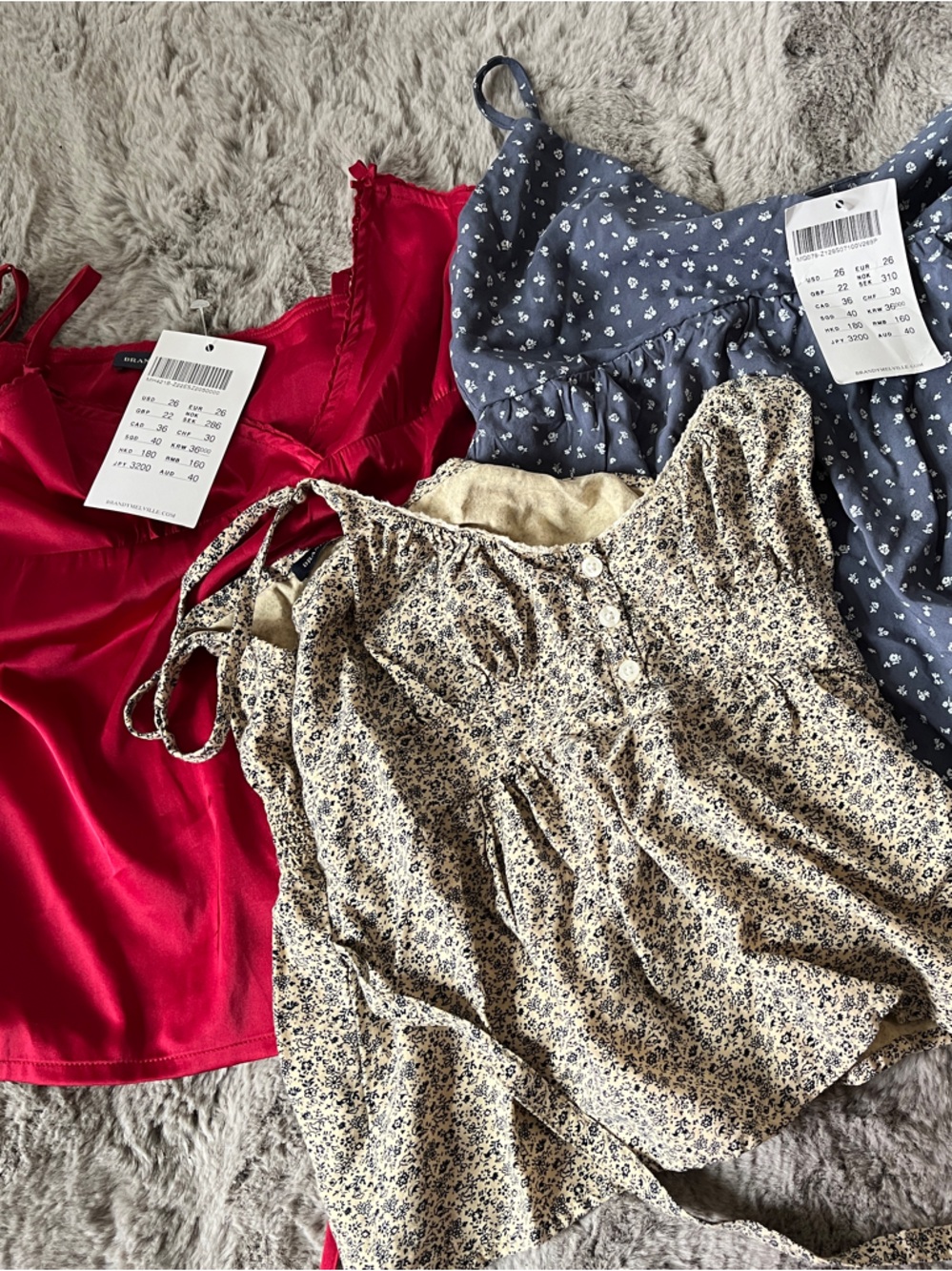 Brandy Melville Top Bundle NWT - Red, Beige Floral, Blue Floral